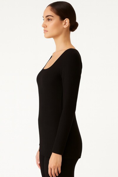 Seamoda Plus Size Square Neck Long Sleeve Ribbed Blouse