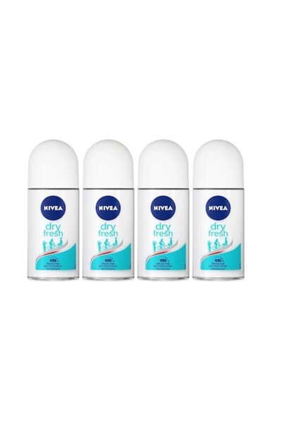 NIVEA Set 4 x Deodorant Roll-On pentru femei 50ml, Dry Fresh, Anti-pete albe,...