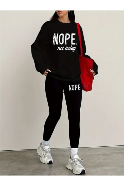 WOODROFFE Colanți negri pentru femei - Set de hanorace 2 piese Combinație ove...