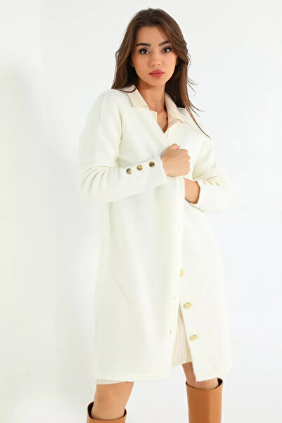 julude Cream Women's Front Buttoned Loose Knitwear Cardigan