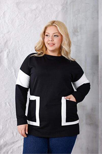 Siyezen Büyük Beden Modal Kumaş Cepli Garnili Sweatshirt