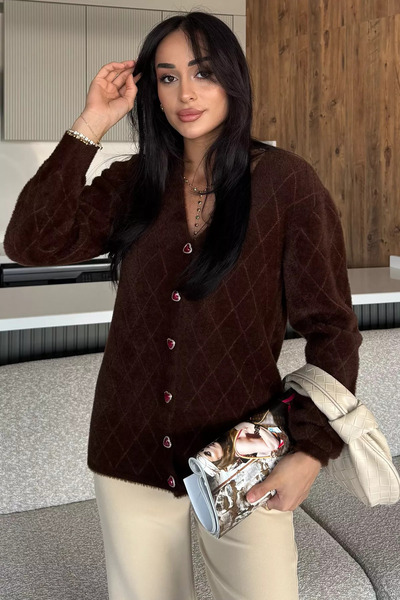 julude Brown Women's Soft Yarn Bearded Knitwear Cardigan (Available in S-M-L-Xl)
