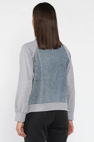 julude Gray Women's Bow Detailed Garnished Jean Denim Jacket
