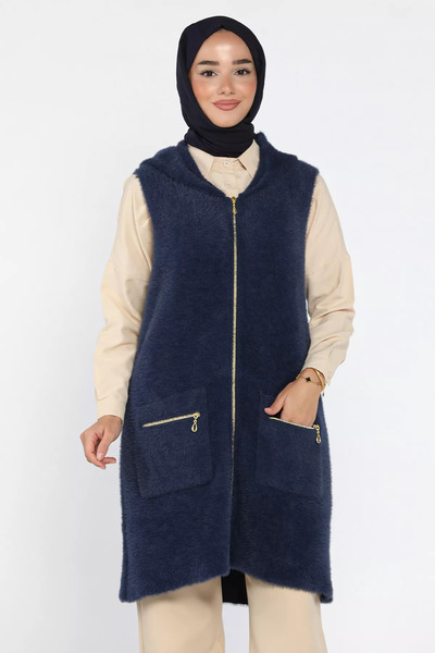 julude Navy Blue Sleeveless Zippered Soft Hijab Knitwear Vest (Available in S, M, L, XL)