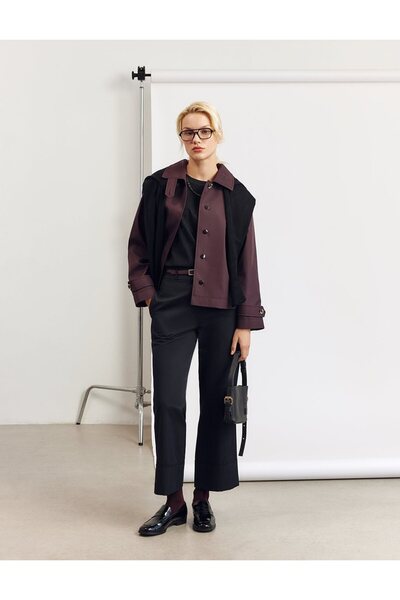 Kayra سترة قصيرة بياقة عالية 73017-26k أحمر داكن