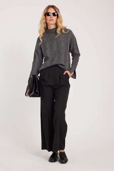 Tudors Women's regular fit classic cut high waist wide leg black pants
