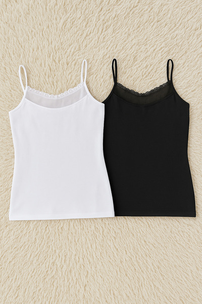 QKK Women's Cotton Lycra String Strap Combed Cotton 2-Piece Undershirt Q6K2K2T0Ka