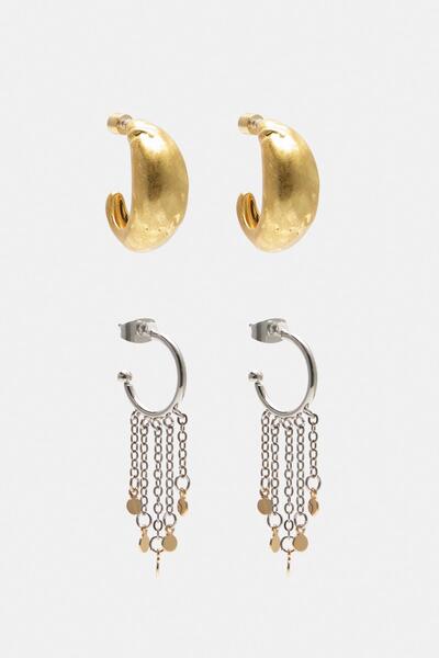 Pull & Bear Zincir Detaylı 2'li Küpe Seti