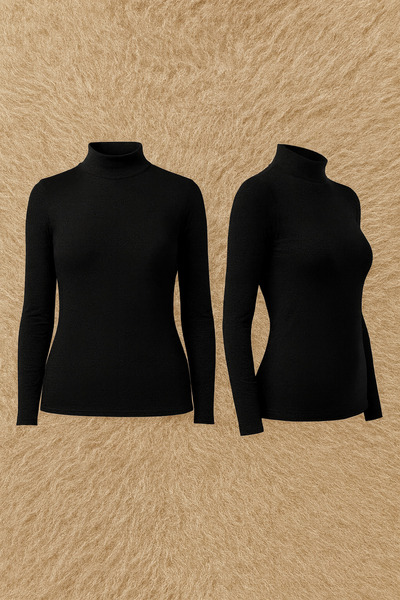 QKK Women's Cotton Lycra Long Sleeve Turtleneck Combed Cotton 2-Piece Undershirt Q6K2K2T6Ka