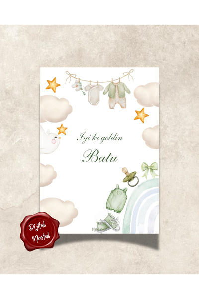 Dijital Nostal Hoşgeldin Kişiye Özel Babyshower Bebek Kartı