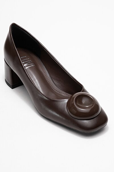 LuviShoes Mila Brown Buckle Square Toe Women's Thick Heeled Shoes