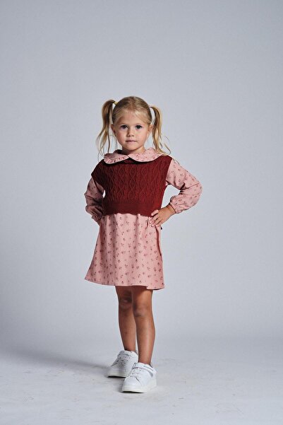 MiaBaby Triko Süveterli Fırfırlı Desenli Elbise Takım