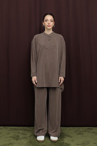 Puane Kadın Çıtçıt Detaylı Basic Takım - 14391TKS - Kahve