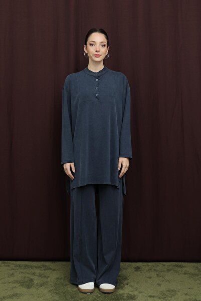 Puane Women's Basic Set with Snap Detail - 14391Tks - Navy Blue