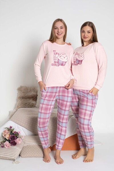 GUAVA+ Pink Patterned Thermal Women's Long Sleeve Pijama Suit