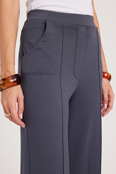 Tudors Kadın Relax Fit Rahat Kesim Modal Kumaş Yüksel Bel Geniş Paça Antrasit Pantolon