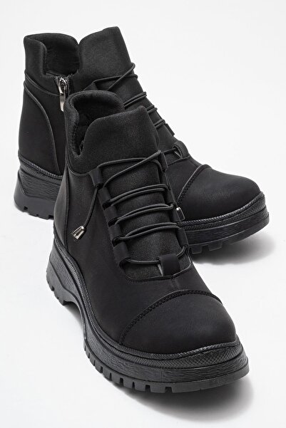 CCWAY AYAKKABI Γυναικείες μπότες με κορδόνια ΜΑΥΡΟ ΣΜΑΡΔΕΡΟ