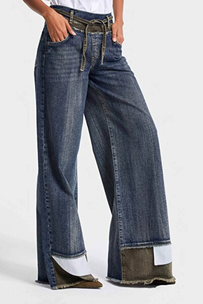 its basic Жіночі джинси кольору T.Kot 35w5-8 Palazzo Fit з деталями на штанинах і поясі, внутрішня довжина 83 см, спеціальний дизайн Denim Jean