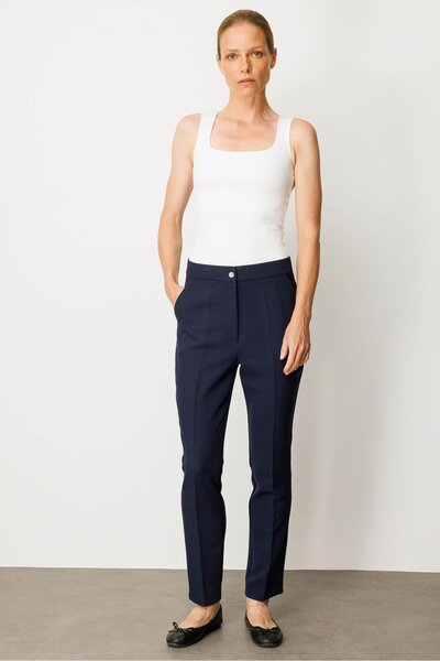 Desen Triko Women's Hidden Zipper Side Pocket Fabric Trousers Navy Blue