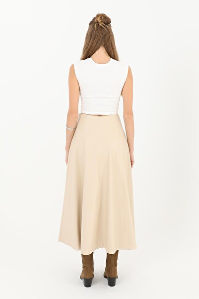 Puane Fusta din piele cu fermoar pentru femei - 18203ETK - BEIGE