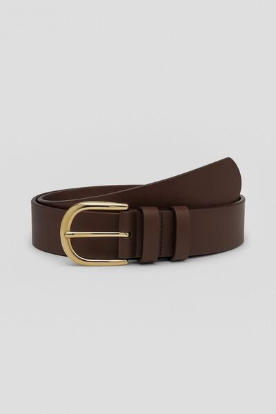 Çantacımstore Women's Faux Leather Belt with Square Buckle Brown (Gold Buckle)
