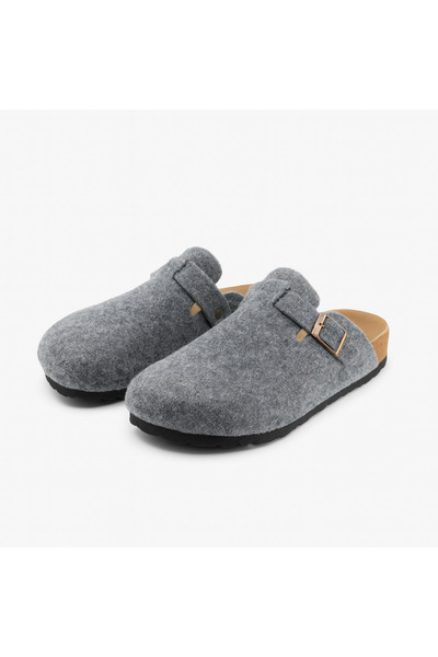 Shoebuo Women's Cork Sole Felt Comfort Model Winter Closed-Front Felt Sabo Daily Comfortable Home Dowry Slippers
