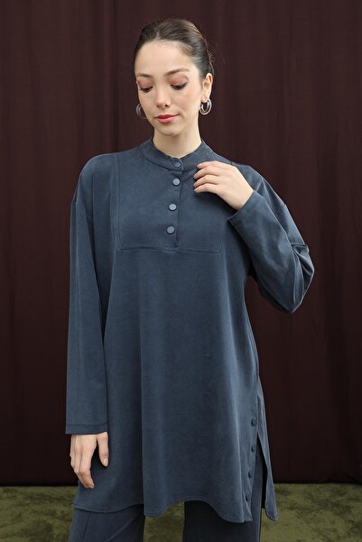 Puane Women's Basic Set with Snap Detail - 14391Tks - Navy Blue