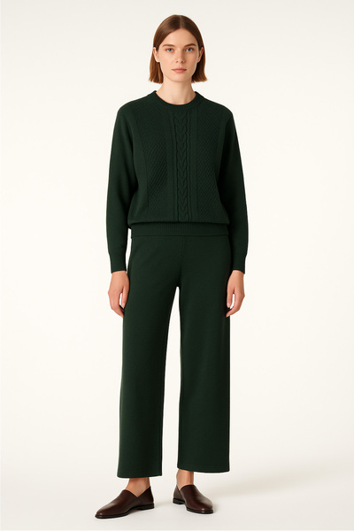 Msrlassn Nefti Yeşili Saç Örgü Desenli Kadın Kazak