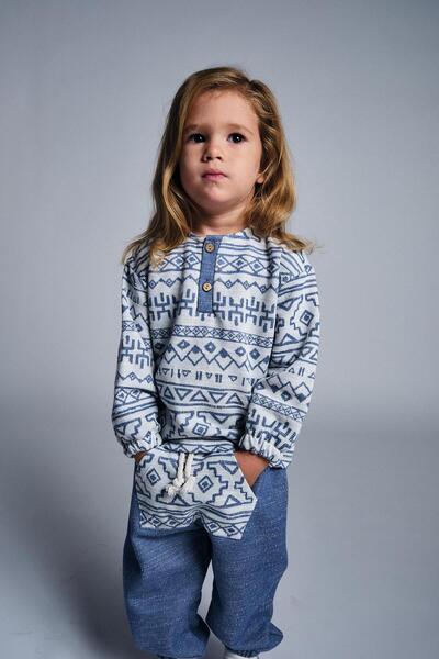 MiaBaby Ethnic Pattern Trousers Kangaroo Pocket 2 Piece Set