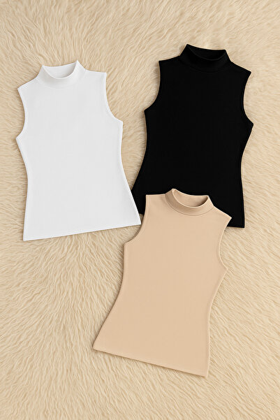 QKK Γυναικείο βαμβακερό λύκρα με λαιμόκοψη με χτενισμένο βαμβάκι 3 τεμαχίων Q6K2K3T6KA