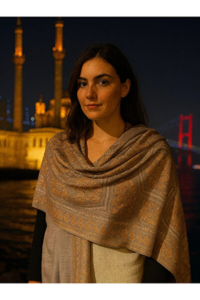 fiore fashion Marino Shawl 85% Cashmere Embroidered Scarf Marino Cashmere Mocha Color