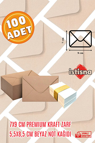 İstisna 100 Adet 7x9 Cm Kraft Zarf Beyaz Not Kağıdı Sevimli Mini Kart Zarfları
