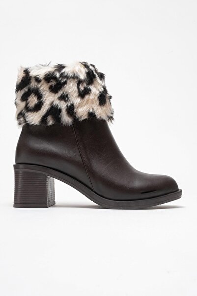 CCWAY AYAKKABI Cizme de damă cu toc înalt din shearling PIELE MARO