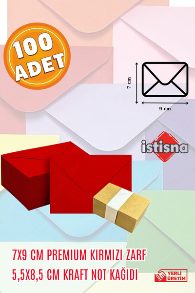 İstisna 100 Adet 7x9 Cm Kırmızı Zarf Kraft Not Kağıdı Sevimli Mini Kart Zarfları