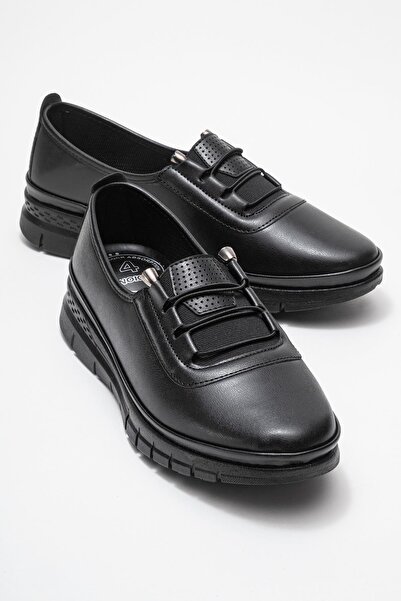 CCWAY AYAKKABI Pantofi casual de damă cu șireturi PIELE NEGRĂ