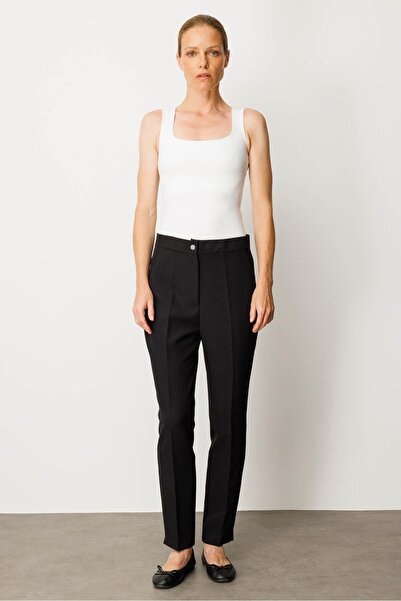 Desen Triko Women's Hidden Zipper Side Pocket Fabric Trousers Black