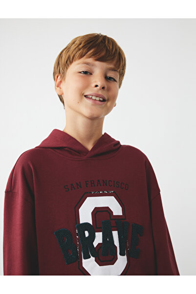 Koton Hanorac oversize din bumbac imprimat cu mânecă lungă și glugă