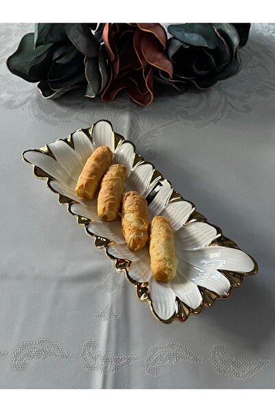 Meri Ev Gereçleri Flora Gold Rectangular Presentation Plate 32 cm