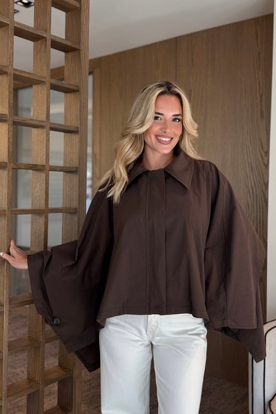 Laluvia Brown Cape Style Trench Coat - 7603