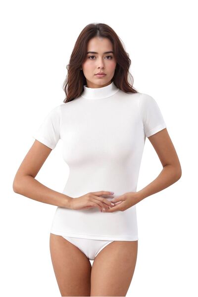 QKK Women's Cotton Lycra Half Sleeve Turtleneck Combed Cotton 2-Piece Undershirt Q6K2K2T8Ka