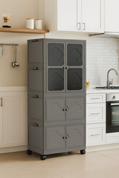 Roza's Home 3 Katlı Dolap&Gardrop Taşınabilir Organizer Tekerlekli Dolap Çok Amaçlı Kapaklı Katlanır