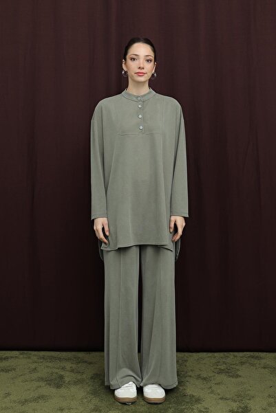 Puane Women's Basic Set with Snap Detail - 14391Tks - Khaki