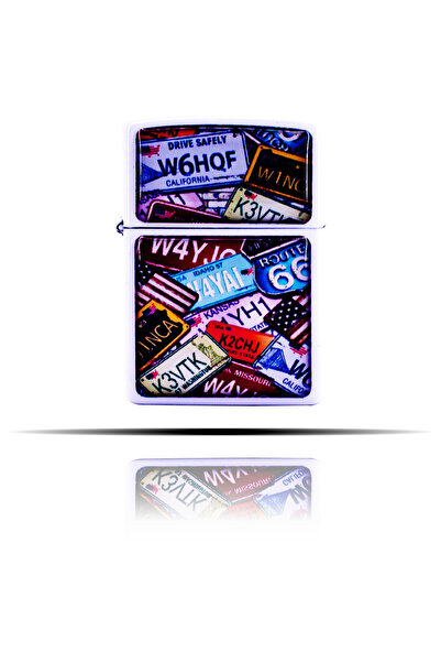 GIFTSOME Amerika Lisans Plakası Beyaz Benzinli Çakmak