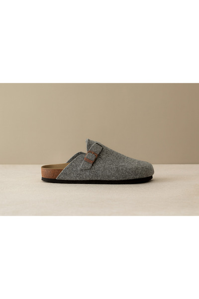 Shoebuo Women's Cork Sole Felt Comfort Model Winter Closed-Front Felt Sabo Daily Comfortable Home Dowry Slippers