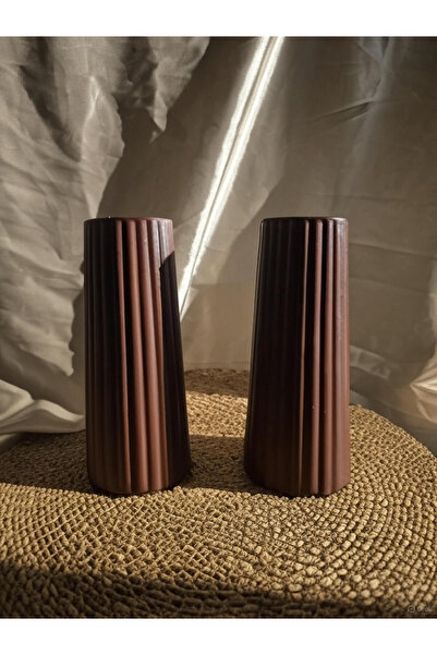 Home Dekoratif hediyelik çizgili büyük boy kahverengi 2'li vazo