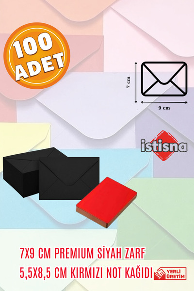 İstisna 100 Pcs 7X9 cm Black Envelope Red Note Paper Cute Mini Card Envelopes