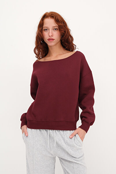 Addax Kayak Neckline Embellished Sweatshirt S1826
