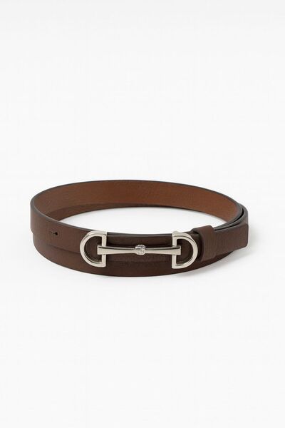 Çantacımstore Women's Thin Faux Leather Belt D Silver Buckle Brown