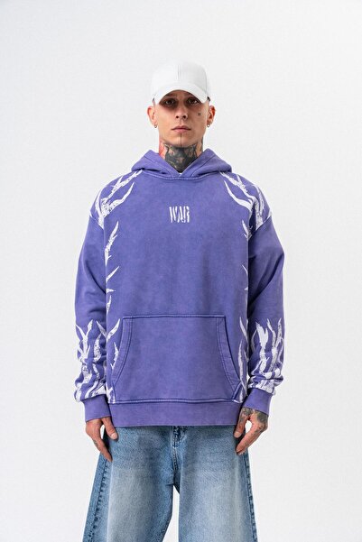 Respire Ανδρικό μπλουζάκι με κουκούλα με στάμπα War, μεγάλου μεγέθους, μωβ