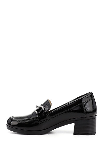 GÖNDERİ(R) Women/Girls Black Patent Leather Short Thick Heeled Genuine Leather Shoes